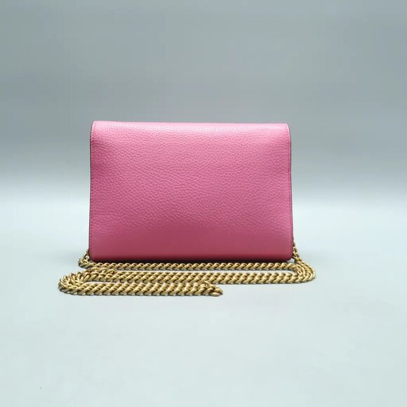GUCCI GG Marmont Chain Wallet Pink Leather Shoulder Bag 859-012825 - Picture 2 of 12